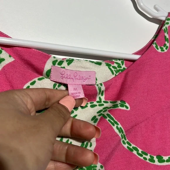 Lilly Pulitzer Pink Green Starfish Print Silk/ Cotton Dress Size M - Picture 3 of 5